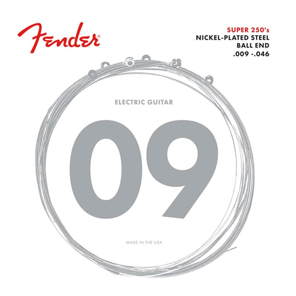 Fender F250LR Комплект струни за електрическа китара, Nickel-Plated Steel Roundwound, Regular Light 009–046