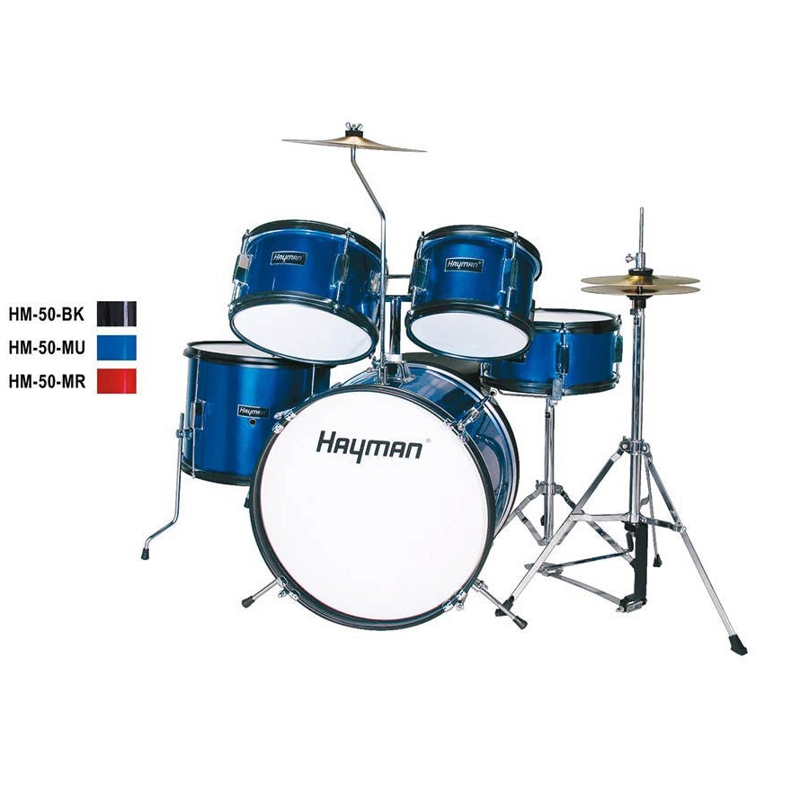 Hayman HM50MU Детски комплект акустични барабани, с включени аксесоари, Metallic Blue