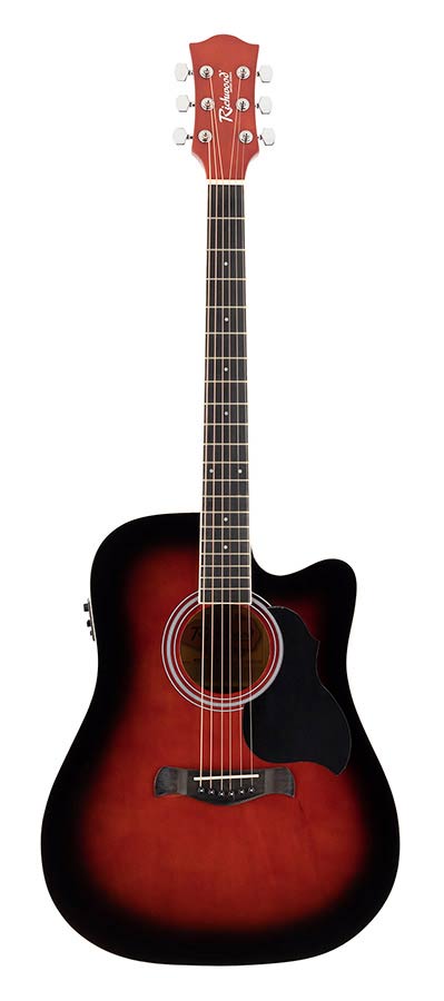 Richwood RD12CERS Електро-акустична китара Dreadnought Cutaway, EQ5 адаптер с тунер, червен сънбърст гланц