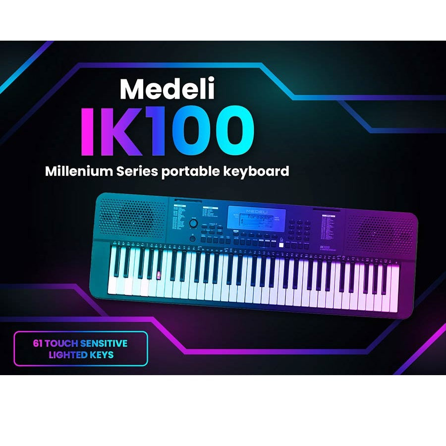 Medeli IK100 Електронна йоника комплект със слушалки, столче и стойка, 61 динамични светещи клавиша, 480 тона, USB-MIDI