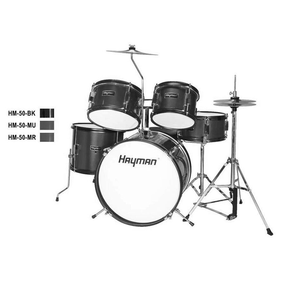 Hayman HM50BK Детски комплект акустични барабани, с включени аксесоари, черен