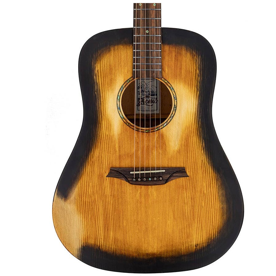 Bromo BAR1HHS Акустична китара Dreadnought, Изцяло от масивно дърво, Смърч и Махагон, калъф