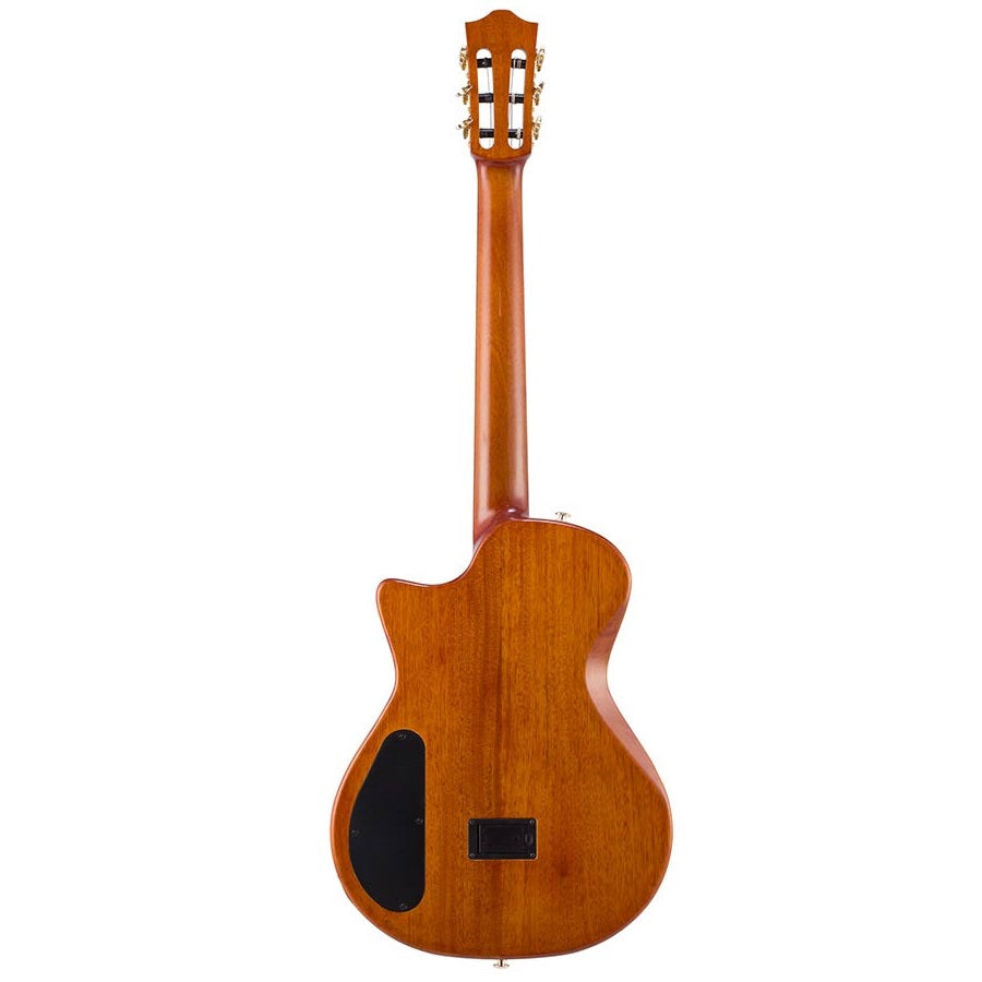 Bromo BEN2C3TS Електро-акустична класическа китара с найлонови струни, Fusion Craft, Hollow Body Cutaway, Amara Ebony, 3 Tone Sunburst гланц, включен твърд куфар