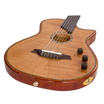 Bromo BEN2C Електро-акустична класическа китара с найлонови струни, Fusion Craft, Hollow Body Cutaway, Amara Ebony, натурален гланц, включен твърд куфар