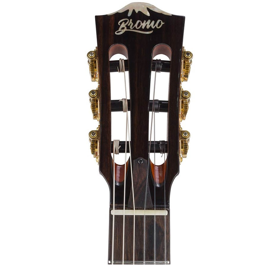 Bromo BEN2CTBK Електро-акустична класическа китара с найлонови струни, Fusion Craft, Hollow Body Cutaway, Amara Ebony, Trans Black гланц, включен твърд куфар