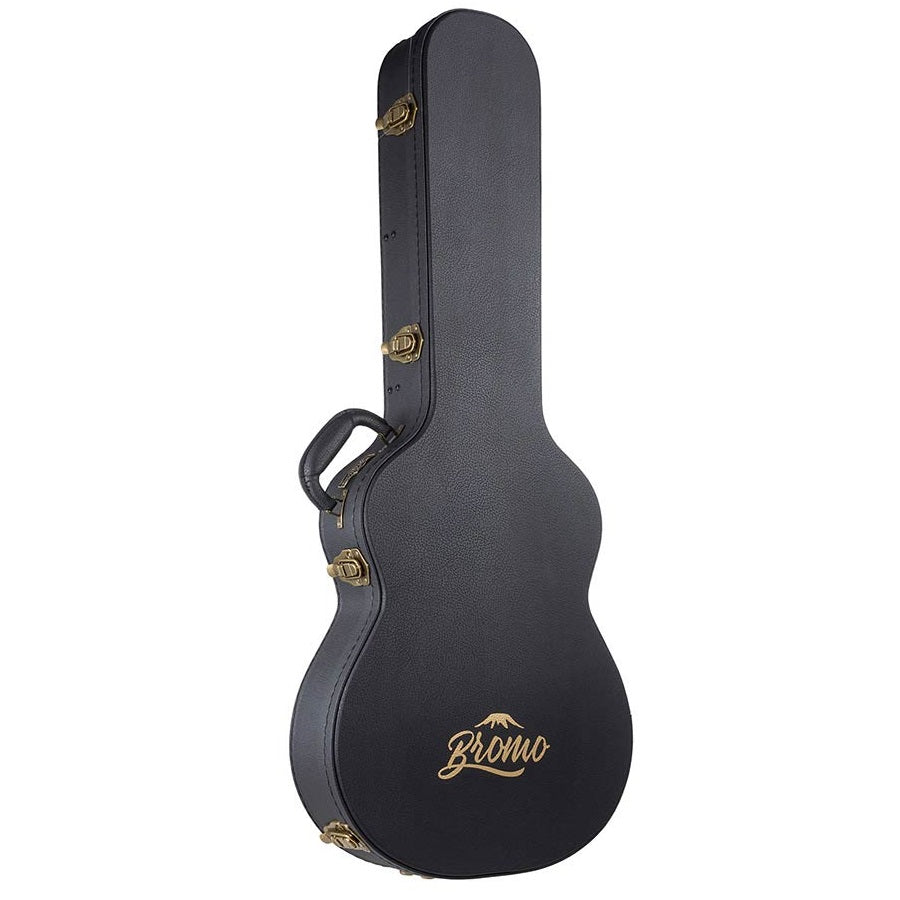 Bromo BEN2CTBK Електро-акустична класическа китара с найлонови струни, Fusion Craft, Hollow Body Cutaway, Amara Ebony, Trans Black гланц, включен твърд куфар
