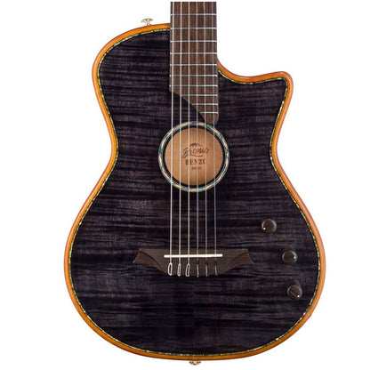 Bromo BEN2CTBK Електро-акустична класическа китара с найлонови струни, Fusion Craft, Hollow Body Cutaway, Amara Ebony, Trans Black гланц, включен твърд куфар