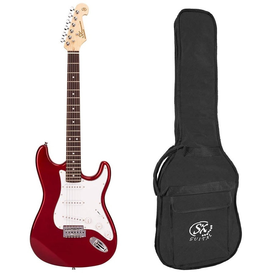 SX ED1CAR Електрическа китара Stratocaster, червен, калъф