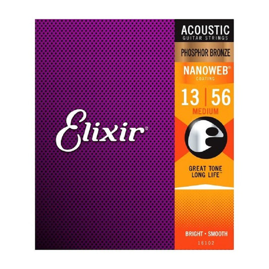 Elixir EL16102 Nanoweb Phosphor Bronze Струни за акустична китара, .013–.056 Medium