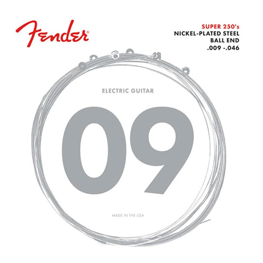 Fender F250LR Комплект струни за електрическа китара, Nickel-Plated Steel Roundwound, Regular Light 009–046
