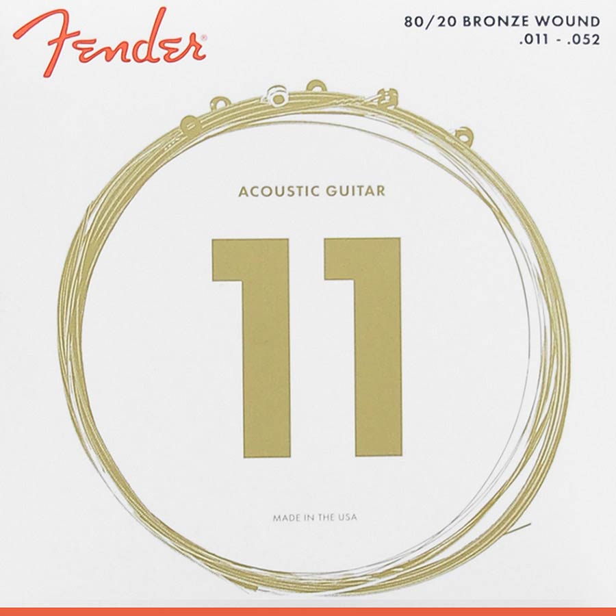 Fender F70CL Комплект струни за акустична китара, 80/20 Bronze Roundwound, Custom Light 011–052