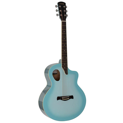 Nashville GOF105SBU Акустична китара с асиметричен резонаторен отвор, Quilted Agathis, небесносин преливащ гланцов завършек