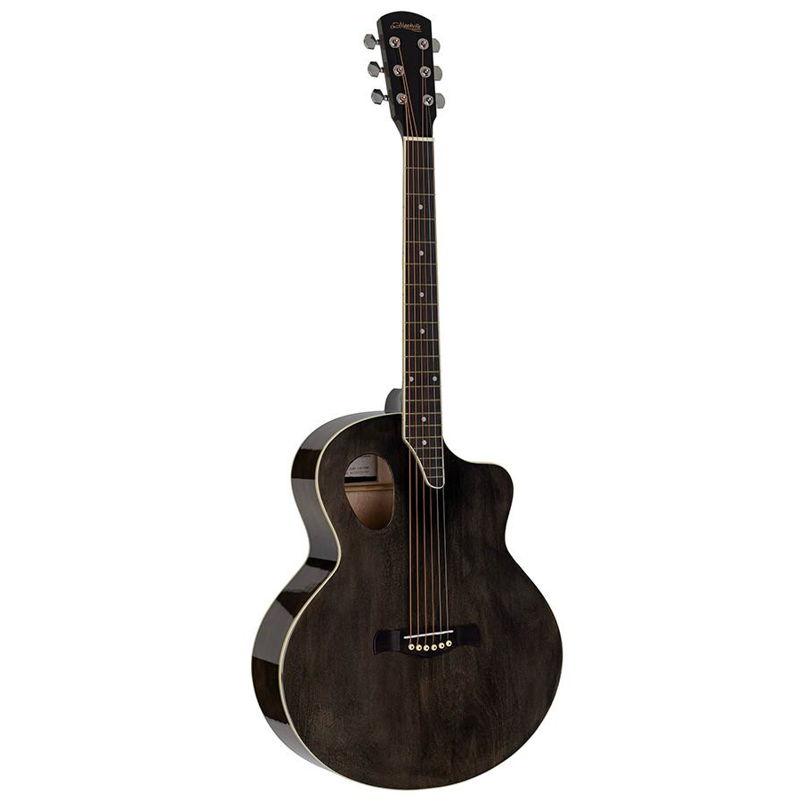 Nashville GOF110TBK Акустична китара с асиметричен резонаторен отвор, Quilted Agathis, прозрачно черно гланцово покритие