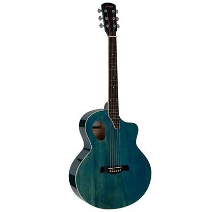Nashville GOF110TBU Акустична китара с асиметричен резонаторен отвор, Quilted Agathis, прозрачно синьо гланцово покритие