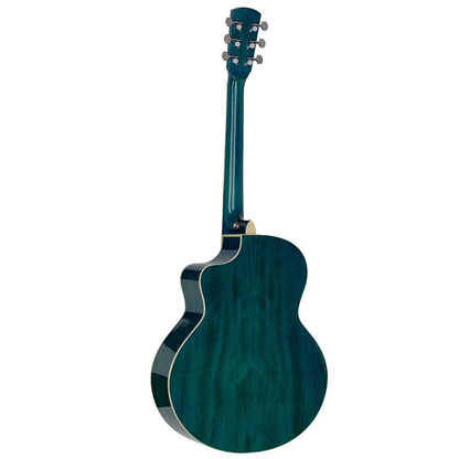 Nashville GOF110TBU Акустична китара с асиметричен резонаторен отвор, Quilted Agathis, прозрачно синьо гланцово покритие
