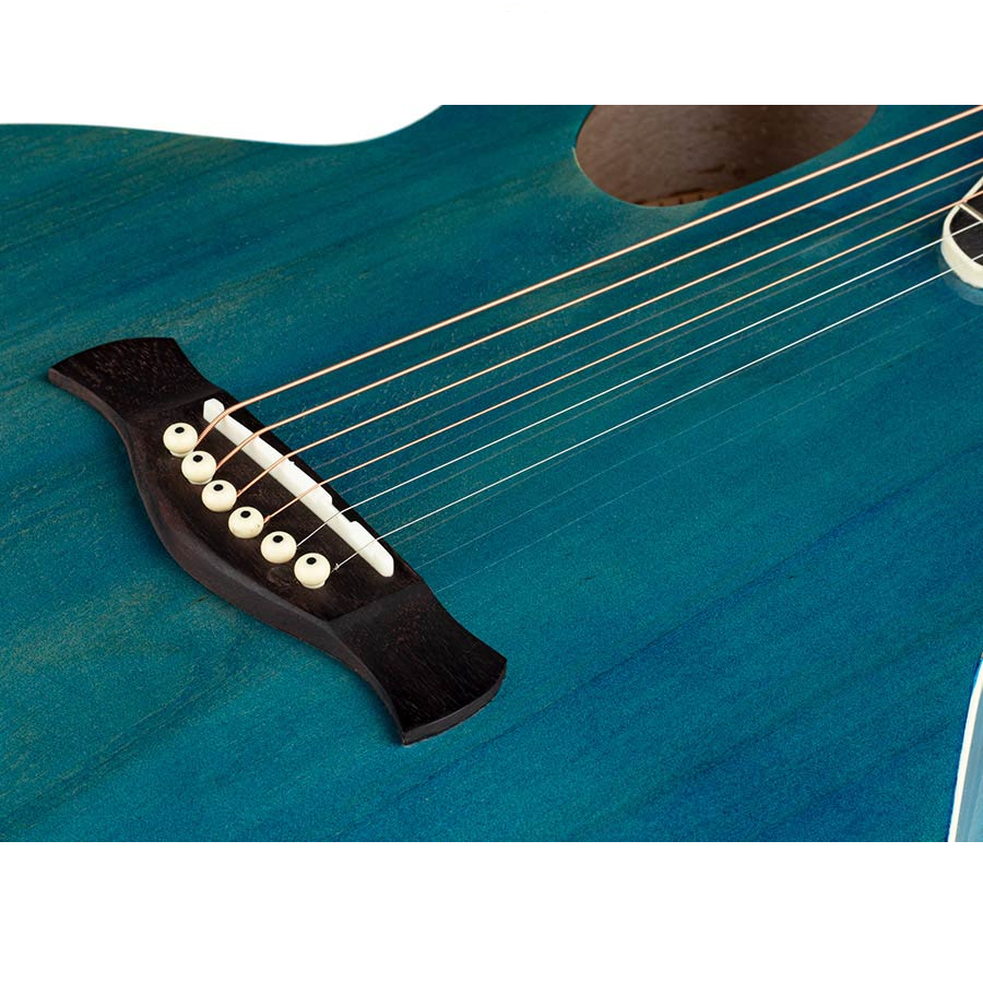 Nashville GOF110TBU Акустична китара с асиметричен резонаторен отвор, Quilted Agathis, прозрачно синьо гланцово покритие