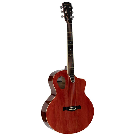 Nashville GOF110TRD Акустична китара с асиметричен резонаторен отвор, Quilted Agathis, прозрачно червено гланцово покритие