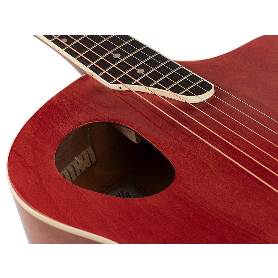 Nashville GOF110TRD Акустична китара с асиметричен резонаторен отвор, Quilted Agathis, прозрачно червено гланцово покритие