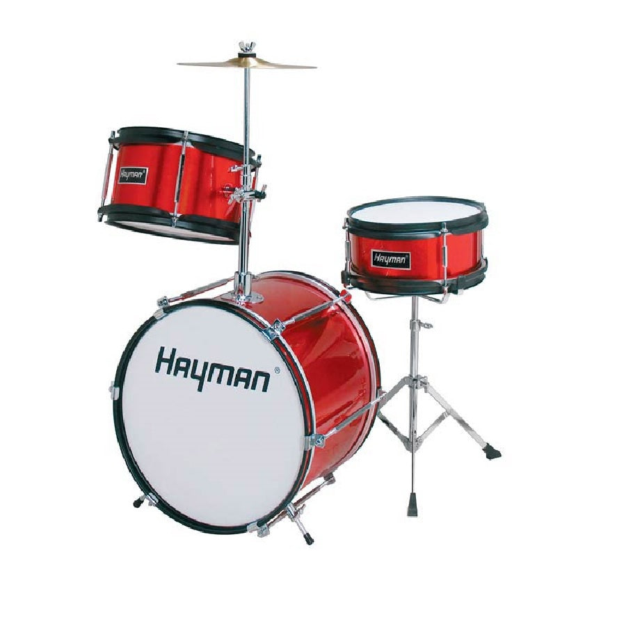 Hayman HM30MR Детски комплект акустични барабани за 3-5 години, с включени аксесоари, металик червено