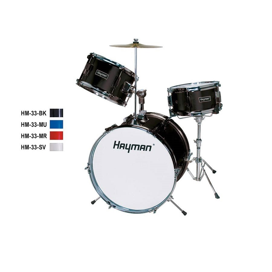 Hayman HM33BK Детски комплект акустични барабани за 4-7 години, с включени аксесоари, черен
