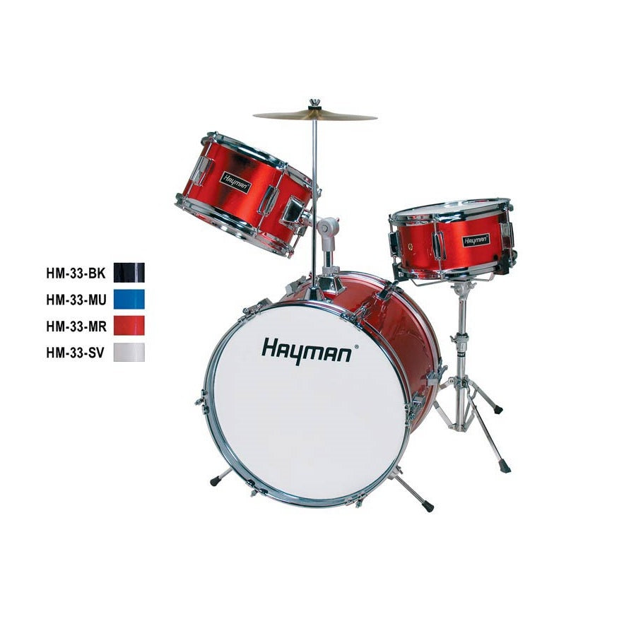 Hayman HM33MR Детски комплект акустични барабани за 4-7 години, с включени аксесоари, металик червено