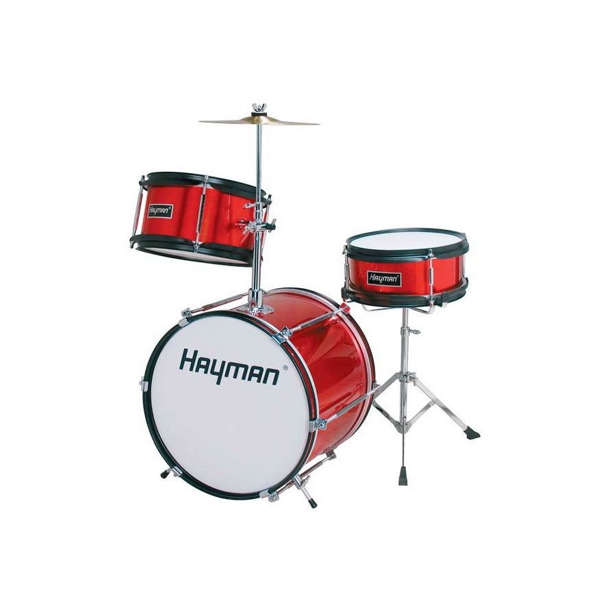Hayman HM30MR Детски комплект акустични барабани за 3-5 години, с включени аксесоари, металик червено