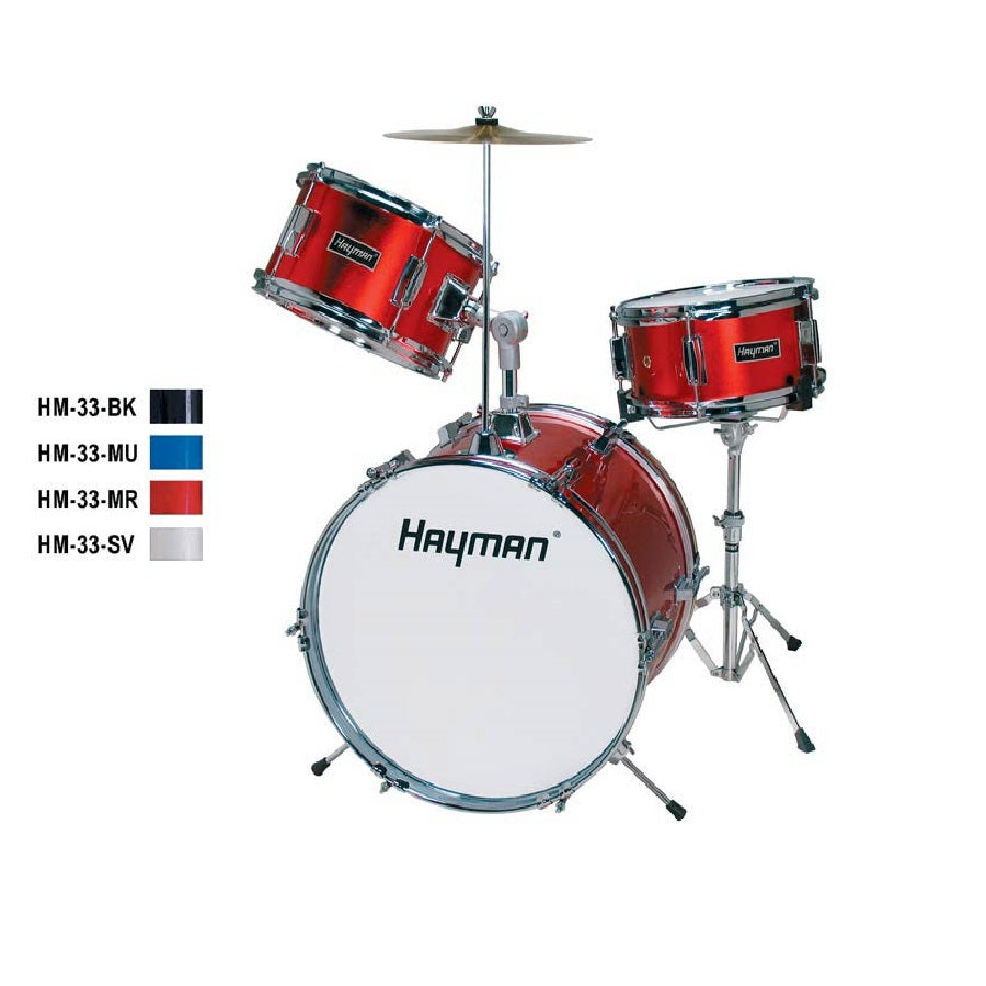 Hayman HM33MR Детски комплект акустични барабани за 4-7 години, с включени аксесоари, металик червено