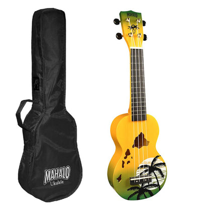 Mahalo MD1HAGNB Комплект сопрано укулеле, Green Yellow Burst, калъф, 3 перца