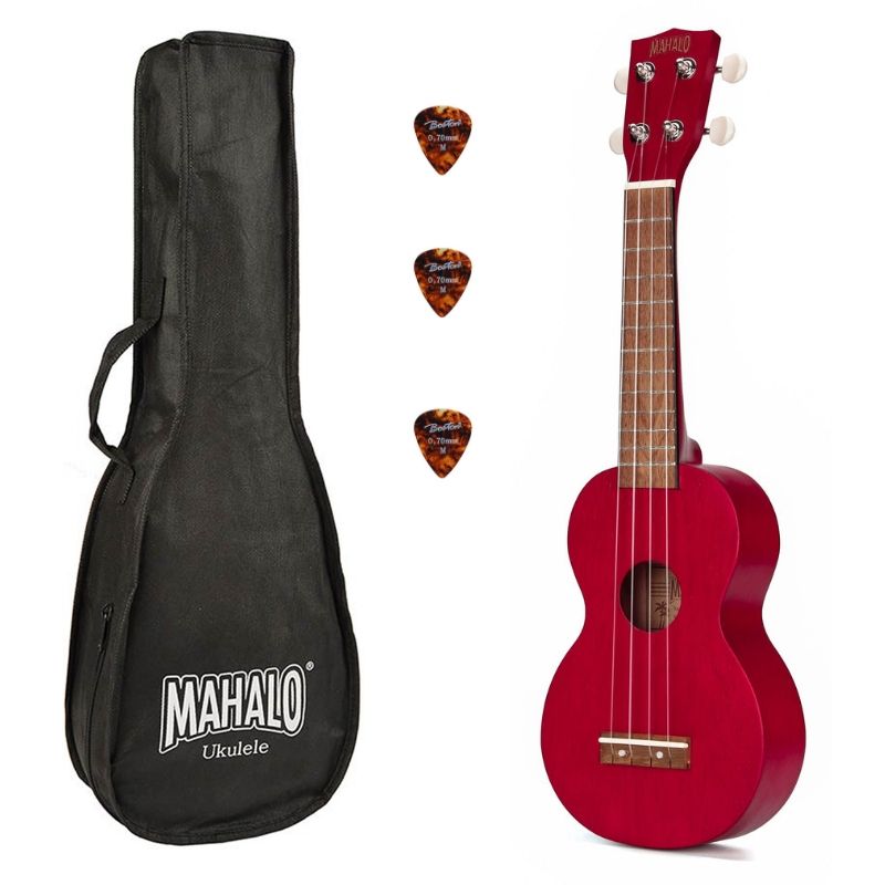 Mahalo MK1TRD Комплект сопрано укулеле, Transparent red, калъф, 3 перца