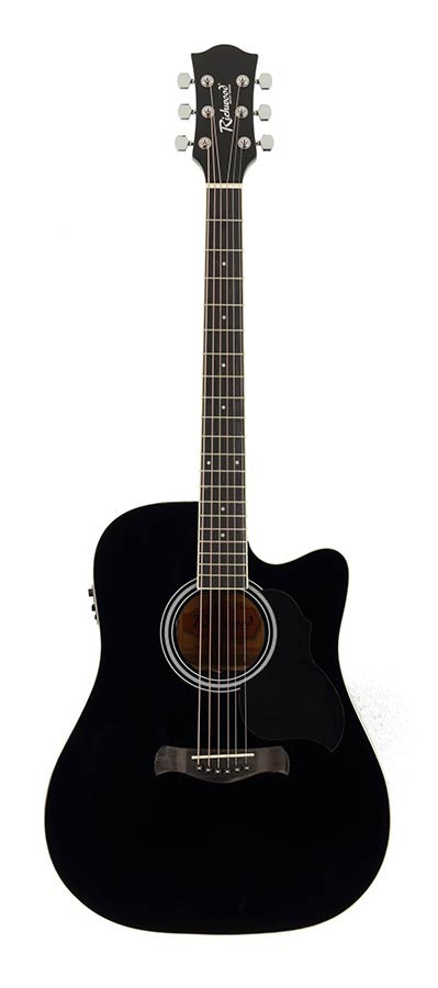 Richwood RD12CEBK Електро-акустична китара Dreadnought Cutaway, EQ5 адаптер с тунер, черен гланц