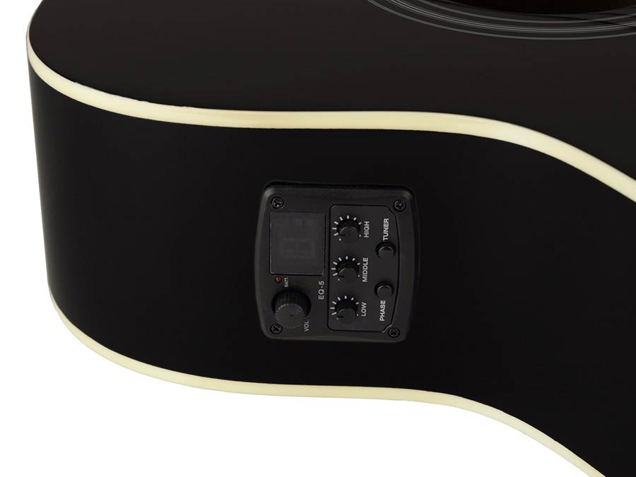 Richwood RD12CEBK Електро-акустична китара Dreadnought Cutaway, EQ5 адаптер с тунер, черен гланц