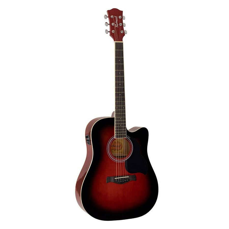 Richwood RD12CERS Електро-акустична китара Dreadnought Cutaway, EQ5 адаптер с тунер, червен сънбърст гланц
