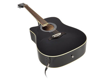Richwood RD12LCEBK Електро-акустична китара за левичари Dreadnought Cutaway, EQ5 адаптер с тунер, черен гланц