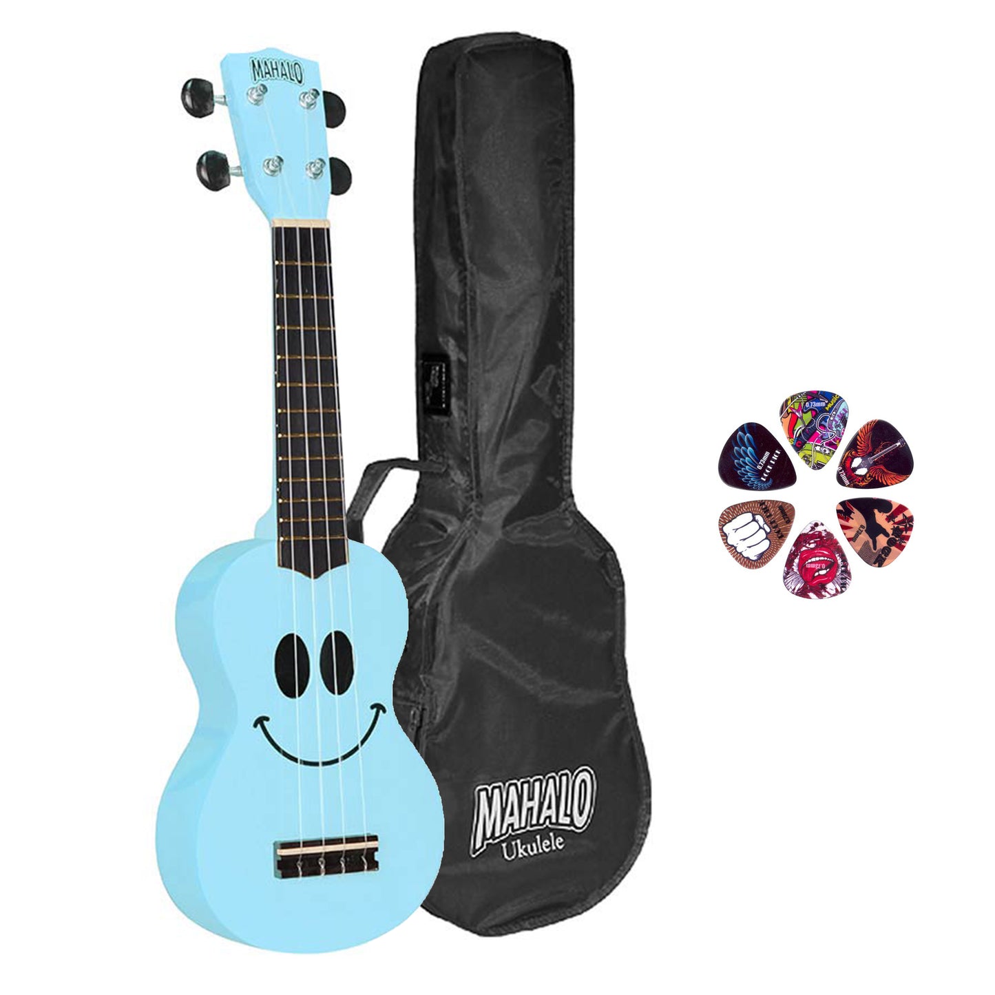 Mahalo USMILELBU Комплект сопрано укулеле, Light Blue, калъф, 3 перца