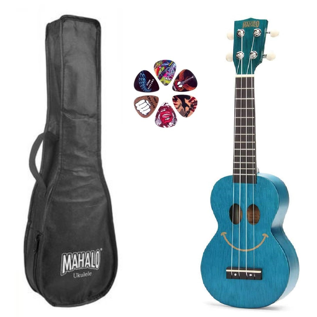 Mahalo USMILETBU Комплект сопрано укулеле, Transparent Blue, калъф, 3 перца