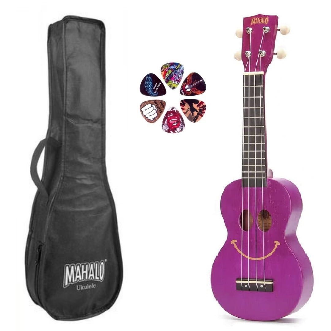 Mahalo USMILETPP Комплект сопрано укулеле, Transparent Purple, калъф, 3 перца