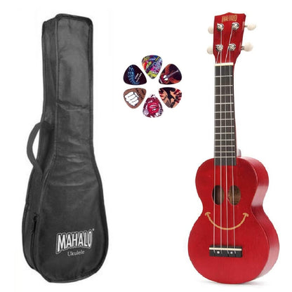 Mahalo USMILETRD Комплект сопрано укулеле, Transparent Red, калъф, 3 перца