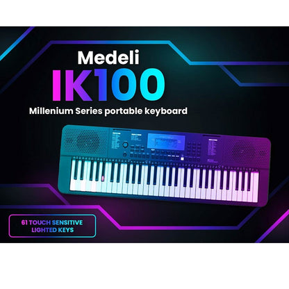 Medeli IK100 Електронна йоника комплект със слушалки, столче и стойка, 61 динамични светещи клавиша, 480 тона, USB-MIDI