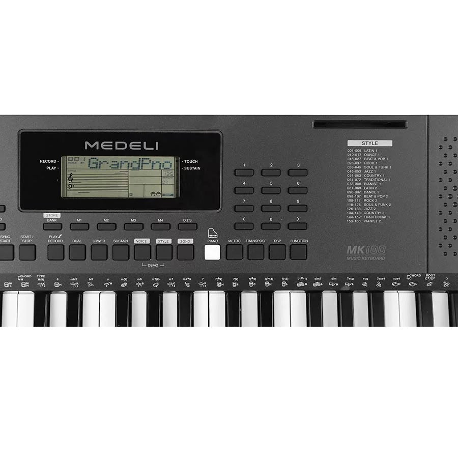 Medeli MK100 Електронна йоника комплект със слушалки, столче и стойка, 61 динамични клавиша, 480 тона, USB-MIDI