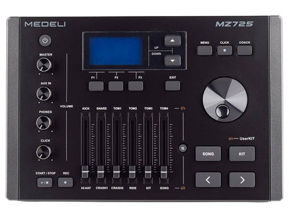 Medeli MZ725 Комплект електронни барабани, с 10 части и мрежести мембрани, черен