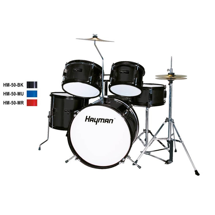 Hayman HM50BK Детски комплект акустични барабани, с включени аксесоари, черен