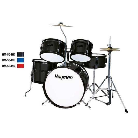 Hayman HM50BK Детски комплект акустични барабани, с включени аксесоари, черен